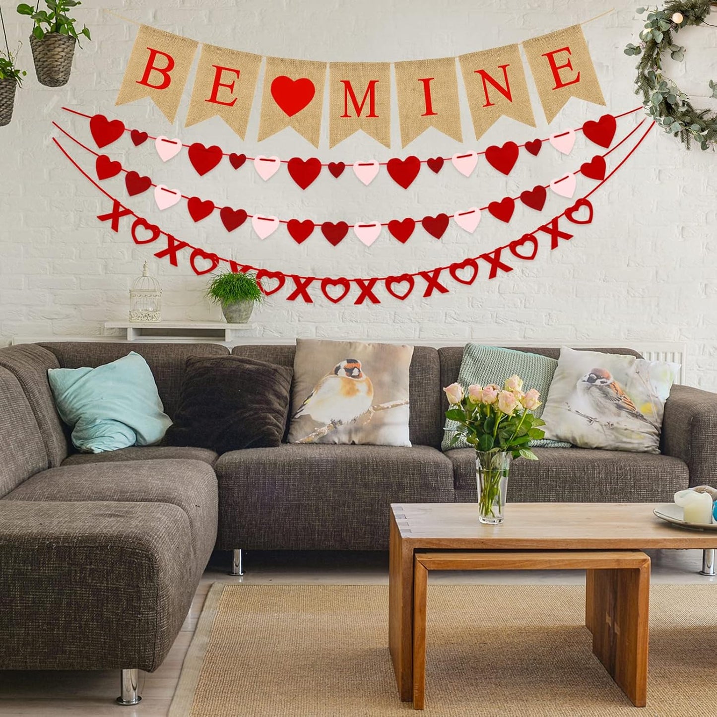 4Pcs Valentines Day Decorations Set No DIY Required BE MINE Love Heart XO Garlands Banner