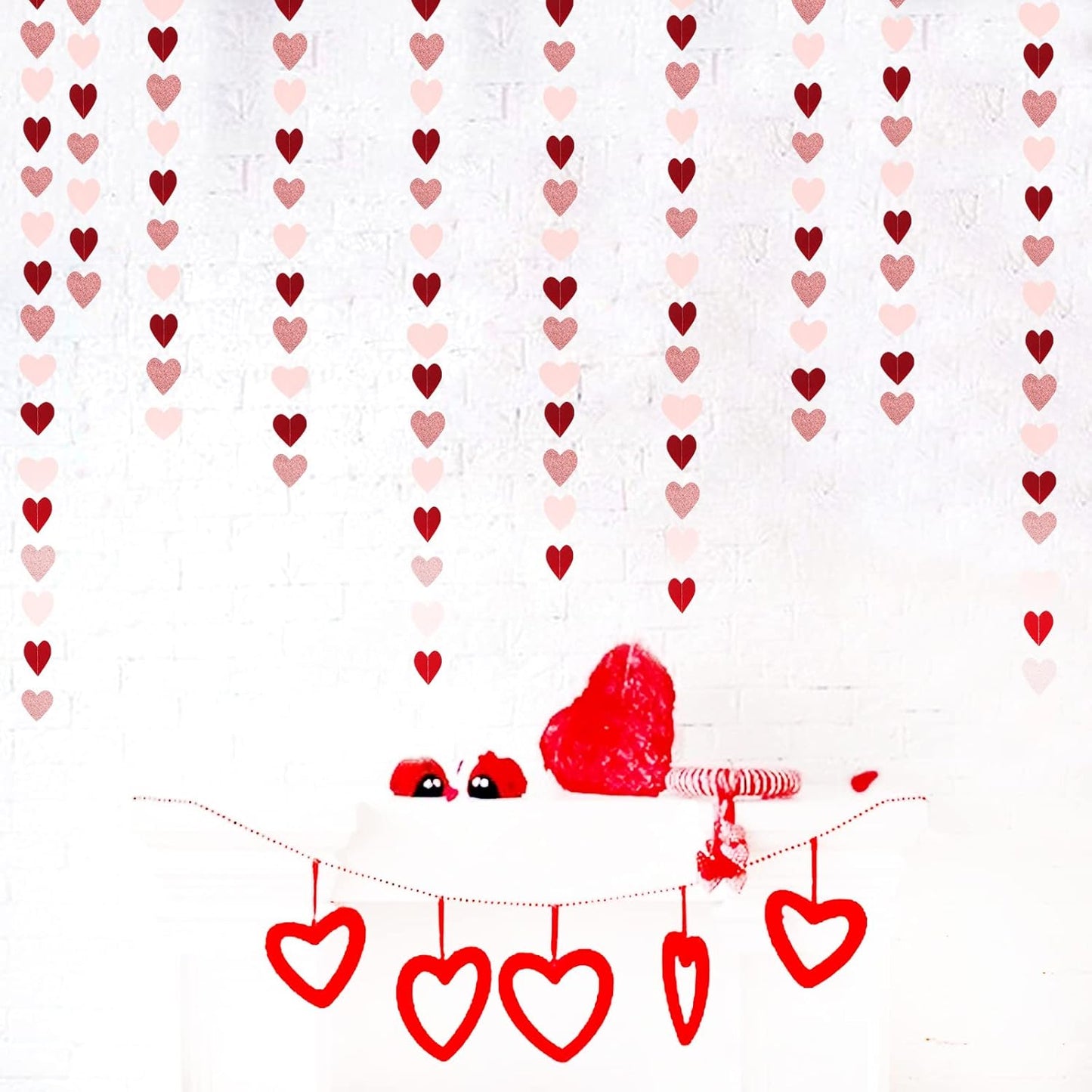 Rose-Gold Pink Burgundy-Red Party-Decorations Garland - 52Ft Heart Paper Streamers Banner