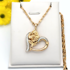 18K Gold Plated Rose Flower Heart Pendant Necklace & Chain Women Jewelry Fashion