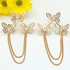 18K Gold Plated Chandelier 3 Butterflies Clear Crystals Earrings