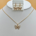 18K Gold Plated Beautiful Butterfly Clear Crystals Necklace Earring Set Jewelry Gift