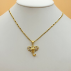 Stainless Steel & Gold Plated CZ Elephant Good Luck Symbol Pendant Necklace