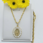14K Gold Plated Our Lady of Guadalupe Necklace Oval CZ Pendant & Chain Virgen