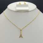 14K Gold Plated Eiffel Tower w crystals Pendant - Chain - Earrings Set Necklace