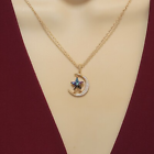 18K Gold Plated Crescent Moon & Movable Shiny Crystal Star Pendant Necklace