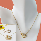 Stainless Steel Set Gold Plated Linked Hearts Necklace & Earrings