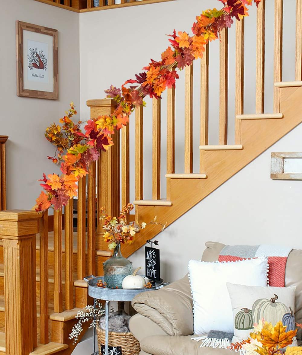 2 Pack Fall Garland Maple Leaf, 5.9Ft/Piece Hanging Vine Garland Artificial Autumn Foliage Garland Thanksgiving Decor