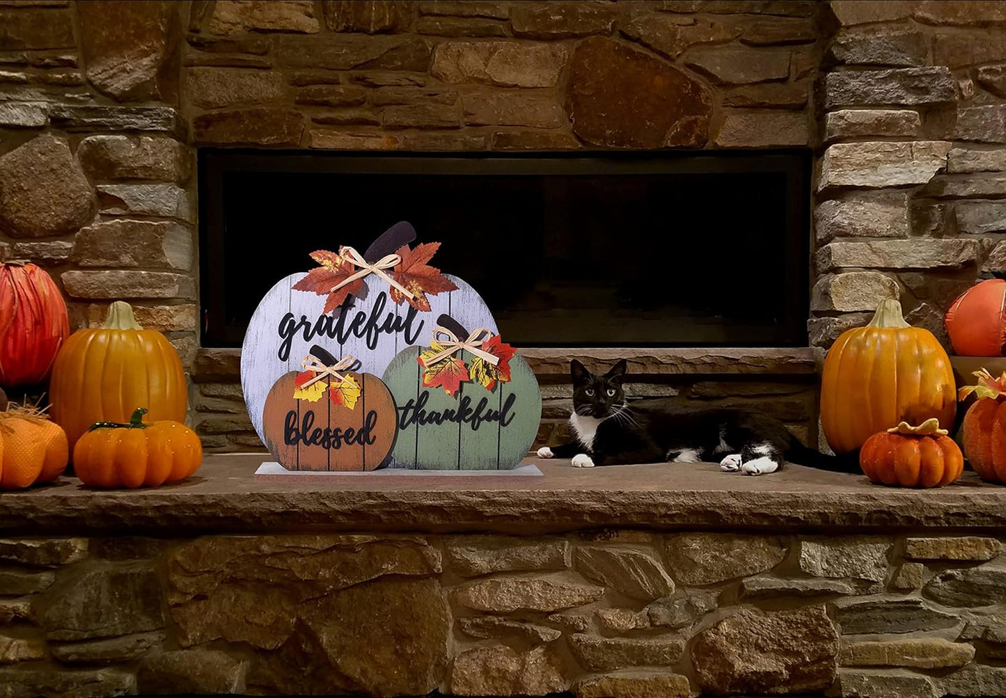 Fall Decorations for Home Blessed Grateful Thankful Fall Decor Wooden Pumpkin Tabletop Signs for Home