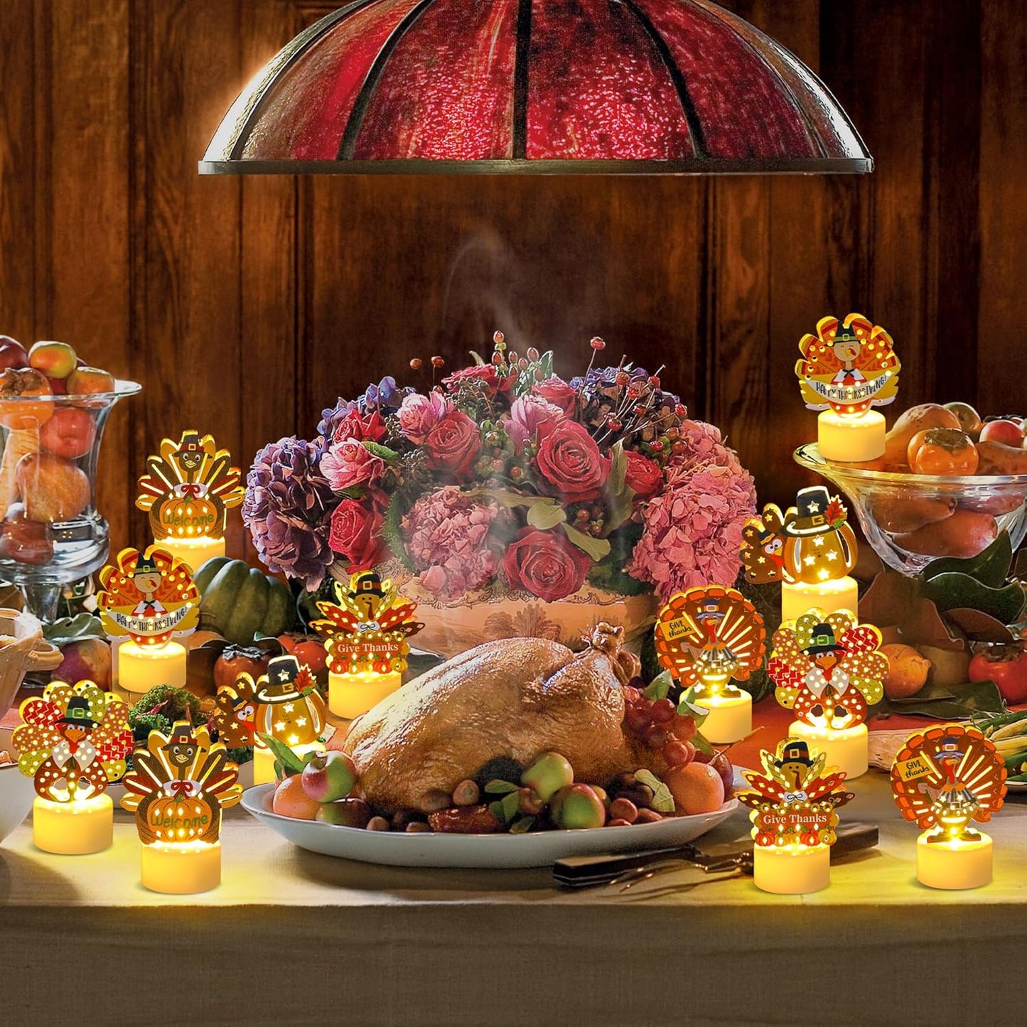 12 PCS Turkey Tea Lights Candles Battery Operated Thanksgiving LED Flameless Tealight Candles