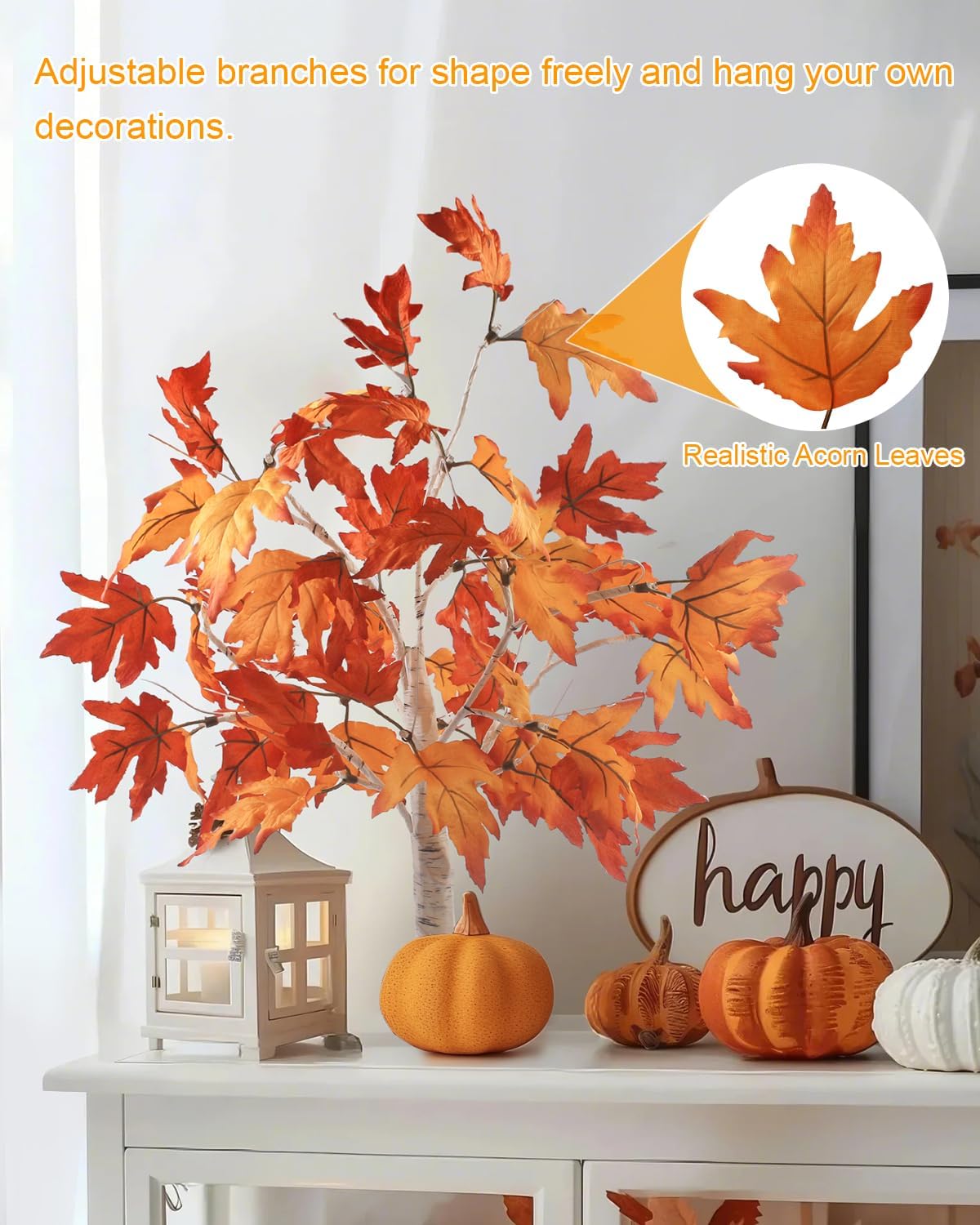 2-Packs Maple Fall Light Up Tree w/ 24 Led 22 Inches White Artificial Tree Battery Operated for Halloween Decorations Thanksgiving
