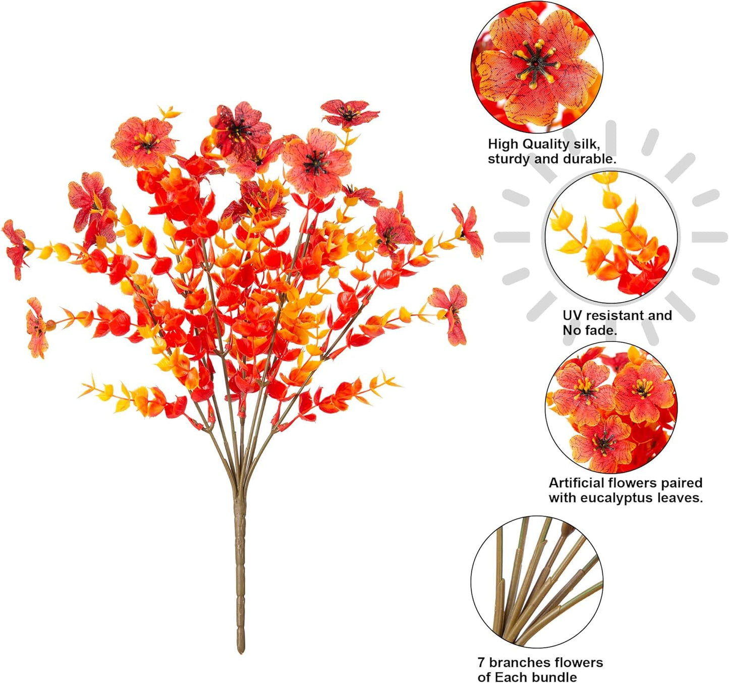 Artificial Faux Fall Flowers Plants for Outdoor Outside Thanksgiving, 12 Bundles Fake Flower Mums Look Real UV Resistant