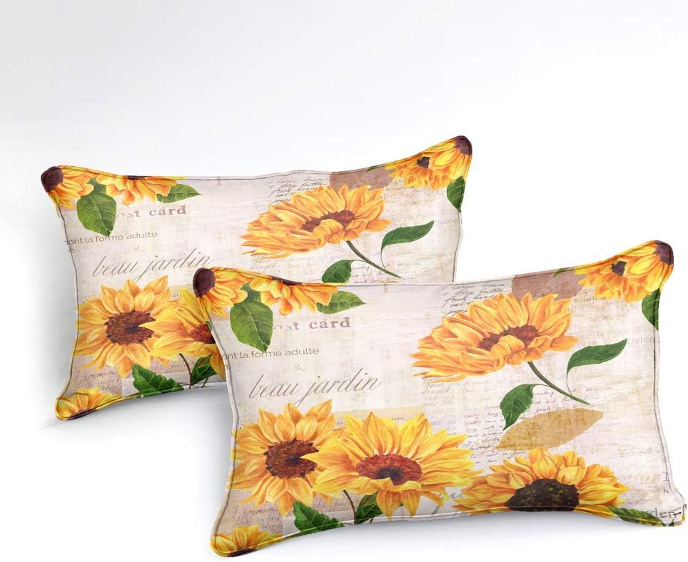 Vintage Sunflower Comforter Letter Sunflower Comforter Set Retro Sunflowers Printed (King, Letter Sunflower)