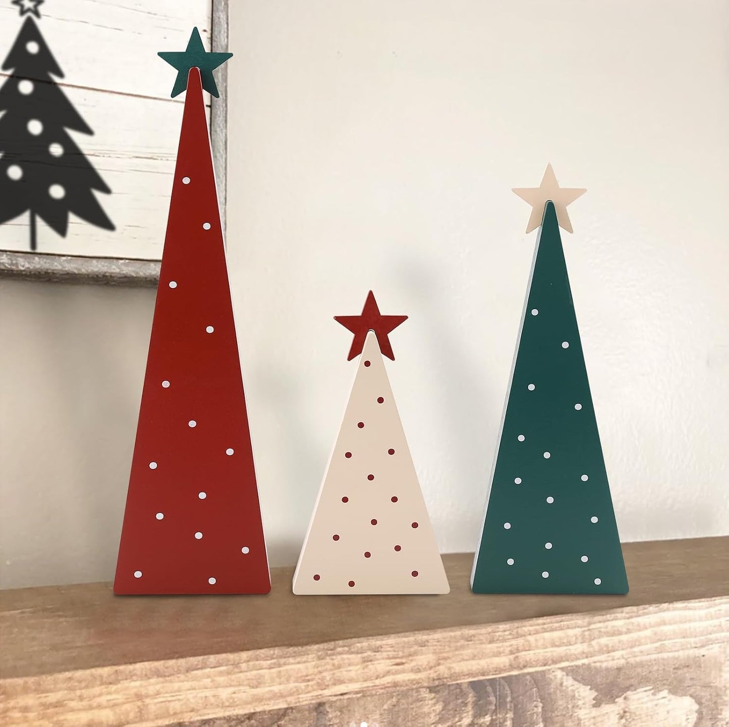 Three Sizes Wooden Christmas Tree Sign with Star-Christmas Decorations for Home Shelf Mantel Fireplace Table Party Decor