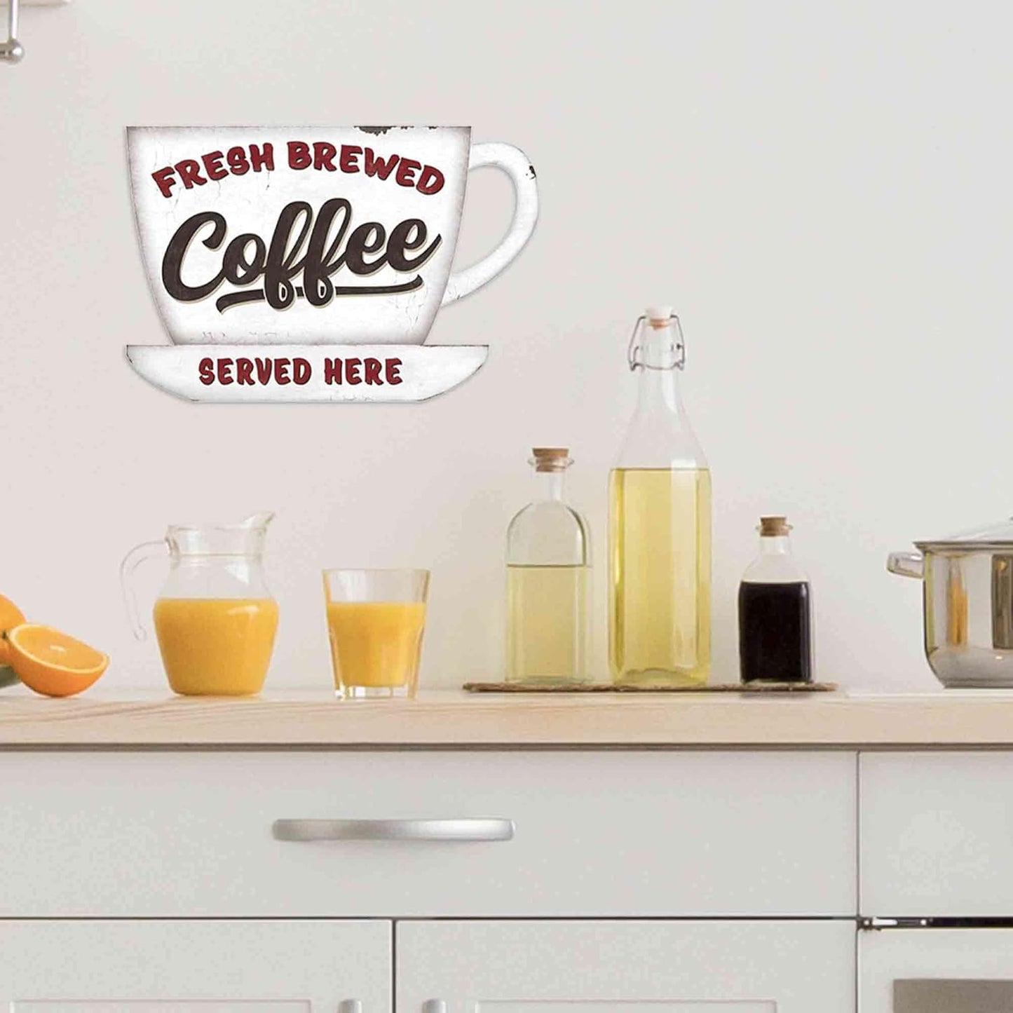 Fresh Brewed Coffee Served Here Metal Sign - Vintage Diner Coffee Sign