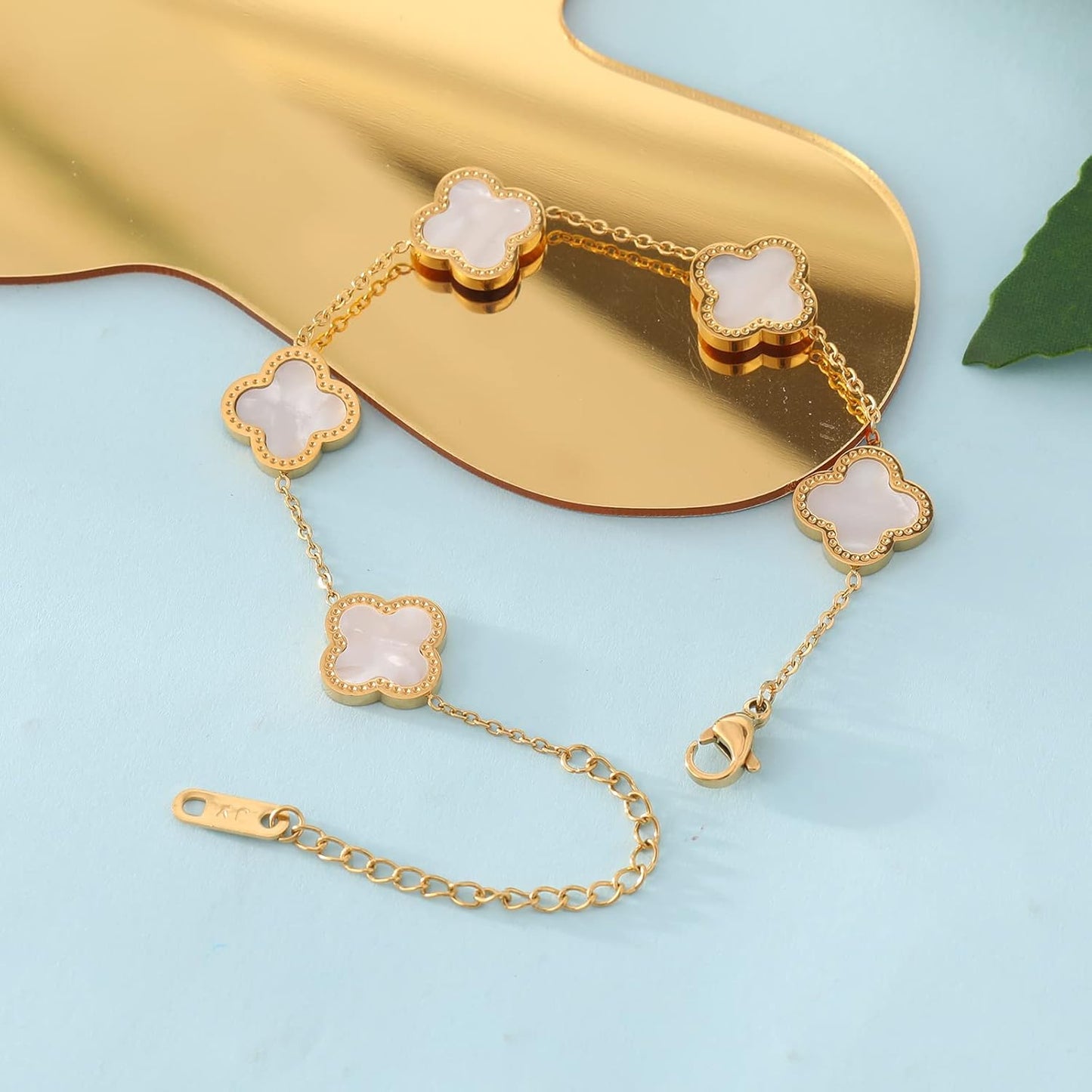 Trendy Link Bracelets for Women 18K Gold Plated Clover Adjustable Lucky Bracelet Mother's Day Gift