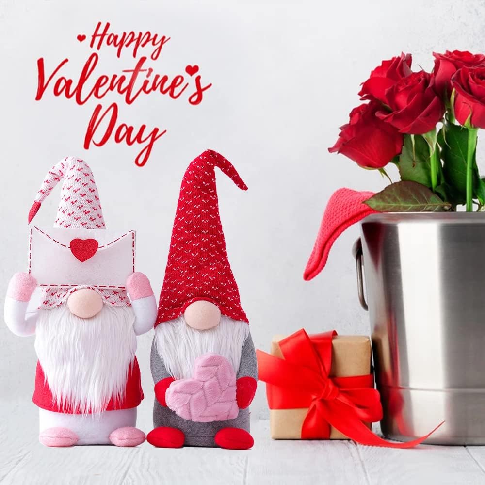 2Pcs Valentines Day Gnomes Decorations, Handmade Valentine Gnome Decor Mr & Mrs Swedish Tomte