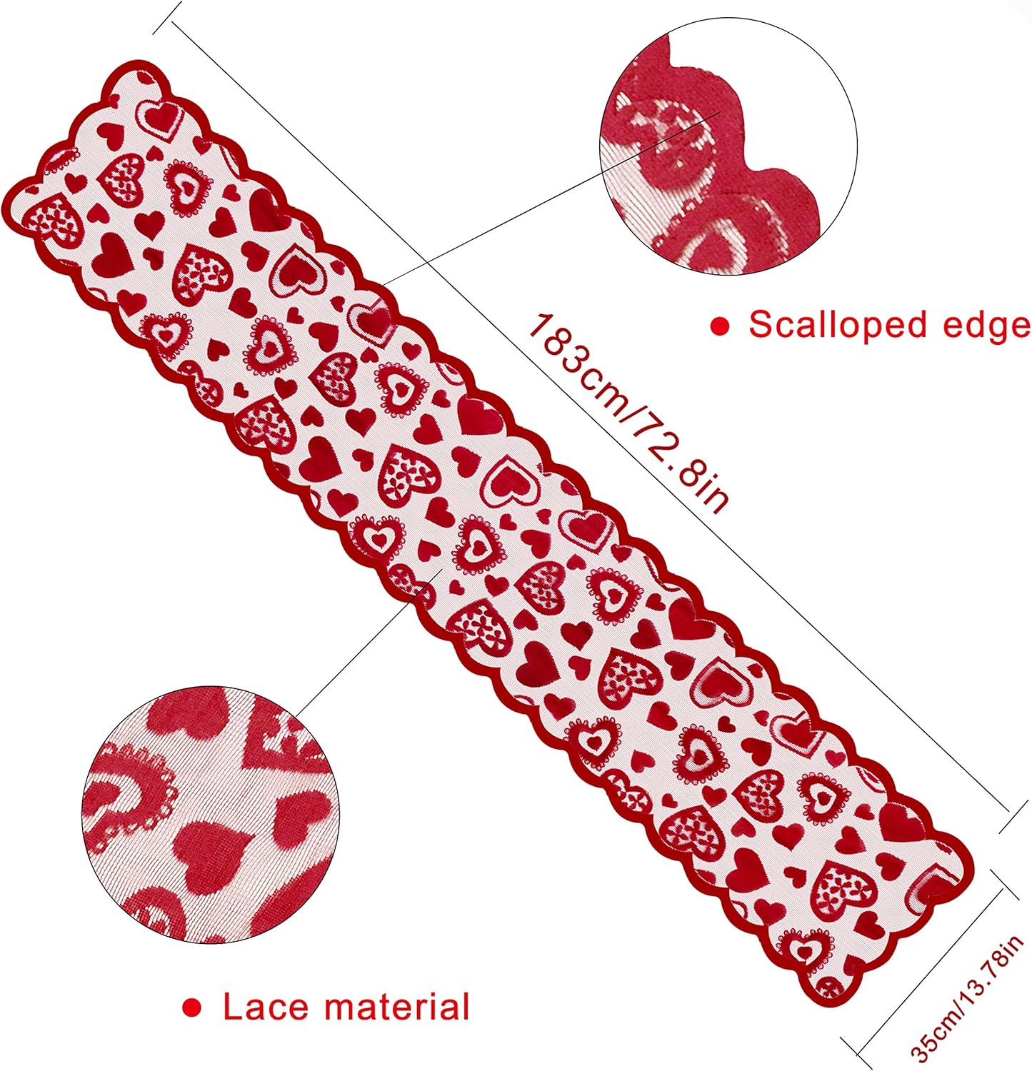 Valentines Day Decor Table Runner - 13 x 72 Inch Red Lace Table Runner for Wedding Party