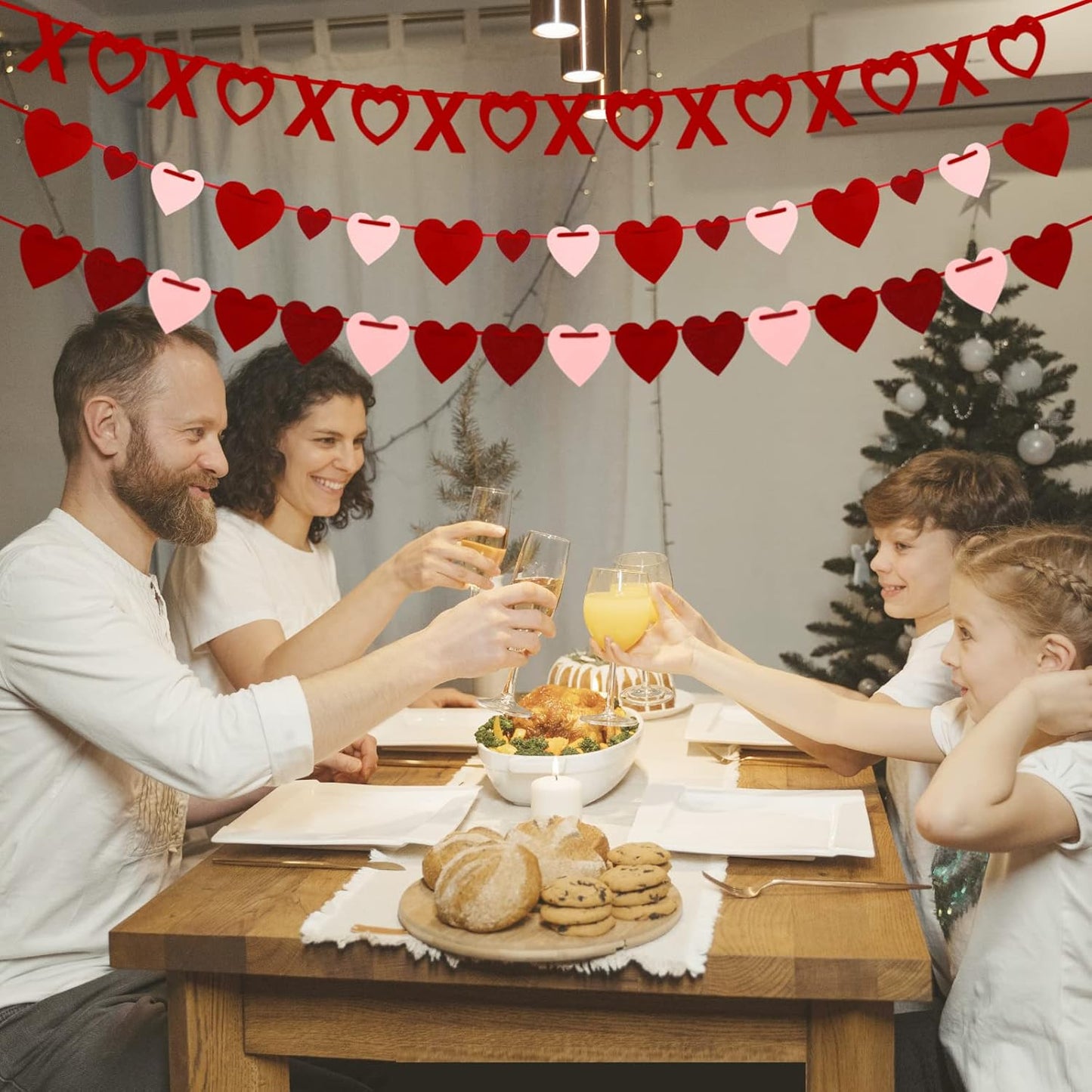 4Pcs Valentines Day Decorations Set No DIY Required BE MINE Love Heart XO Garlands Banner