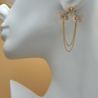 18K Gold Plated Chandelier 3 Butterflies Clear Crystals Earrings