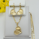 14K Gold Plated Elegant CZ Heart Set Pendant, Earrings & Chain