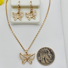 18K Gold Plated Beautiful Butterfly Clear Crystals Necklace Earring Set Jewelry Gift