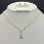 14K Gold Plated Eiffel Tower w crystals Pendant - Chain - Earrings Set Necklace