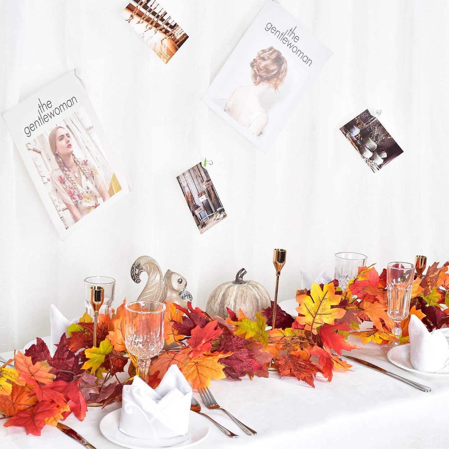 2 Pack Fall Garland Maple Leaf, 5.9Ft/Piece Hanging Vine Garland Artificial Autumn Foliage Garland Thanksgiving Decor