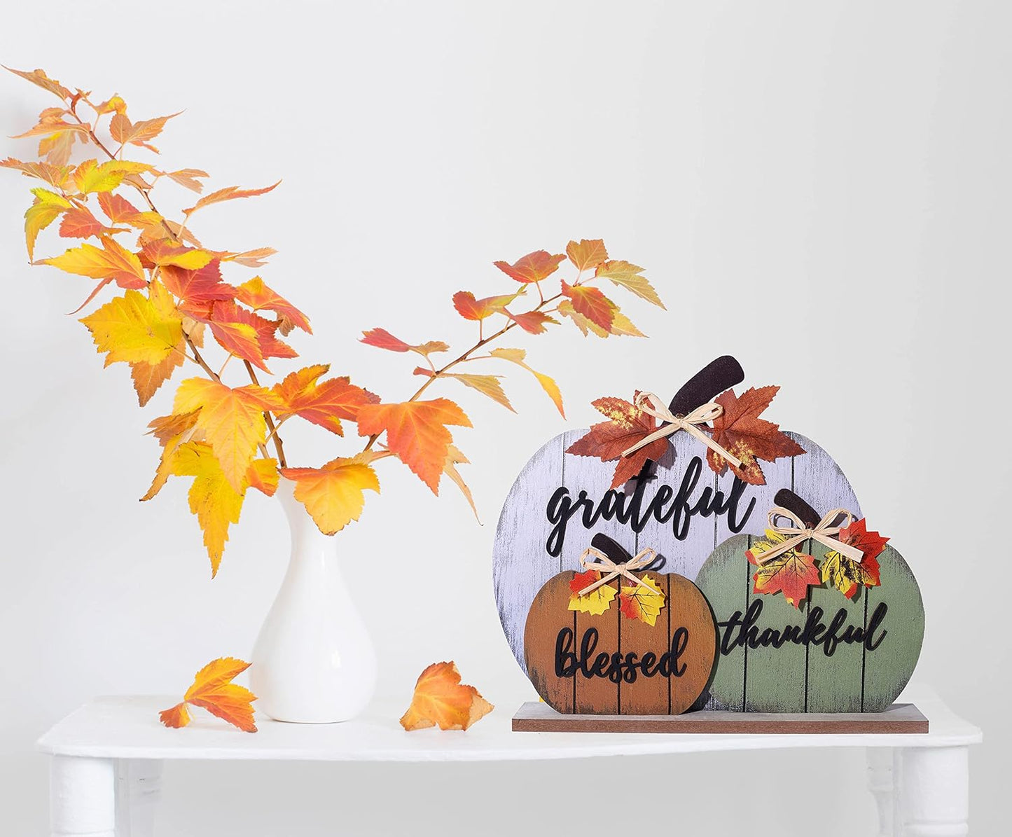 Fall Decorations for Home Blessed Grateful Thankful Fall Decor Wooden Pumpkin Tabletop Signs for Home