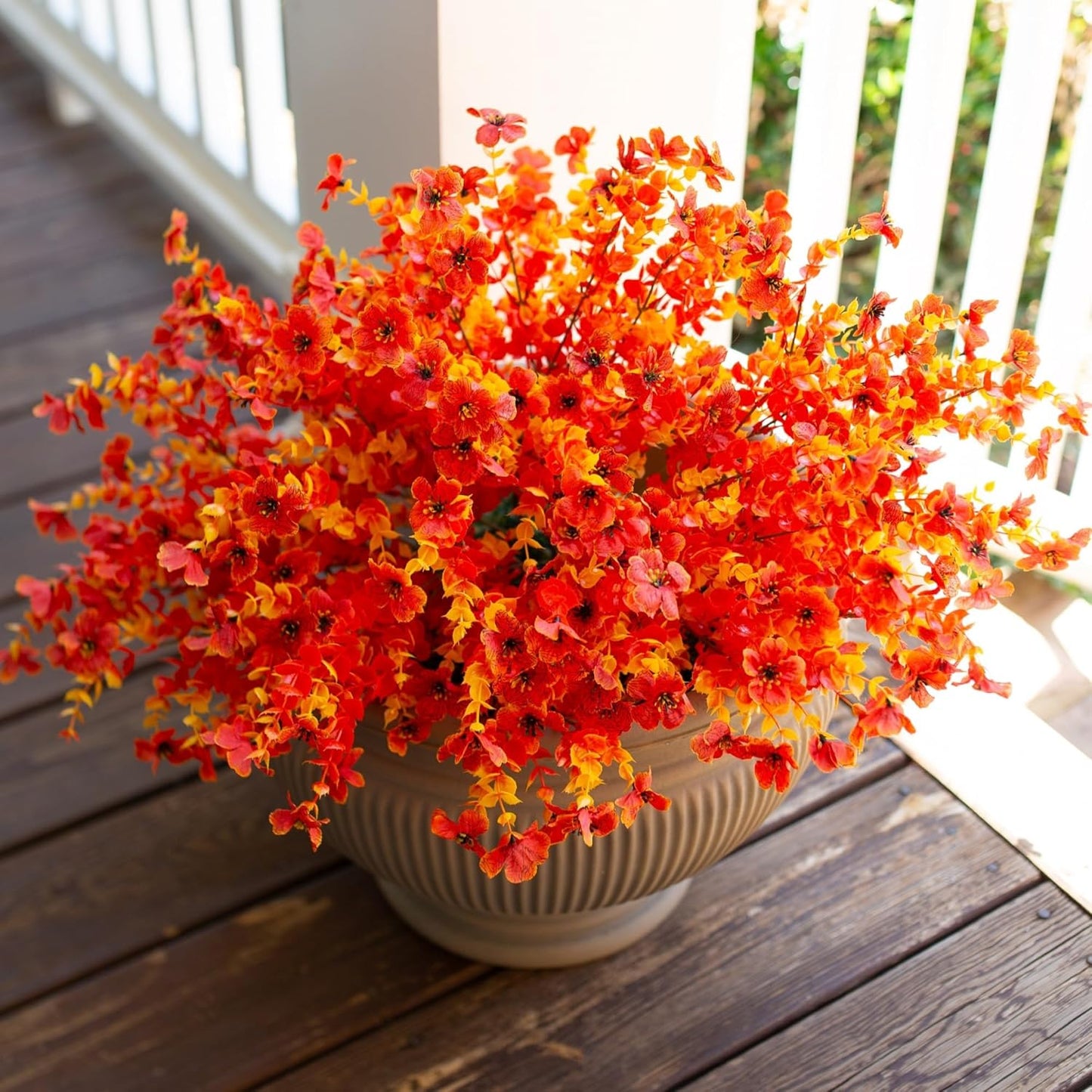 Artificial Faux Fall Flowers Plants for Outdoor Outside Thanksgiving, 12 Bundles Fake Flower Mums Look Real UV Resistant