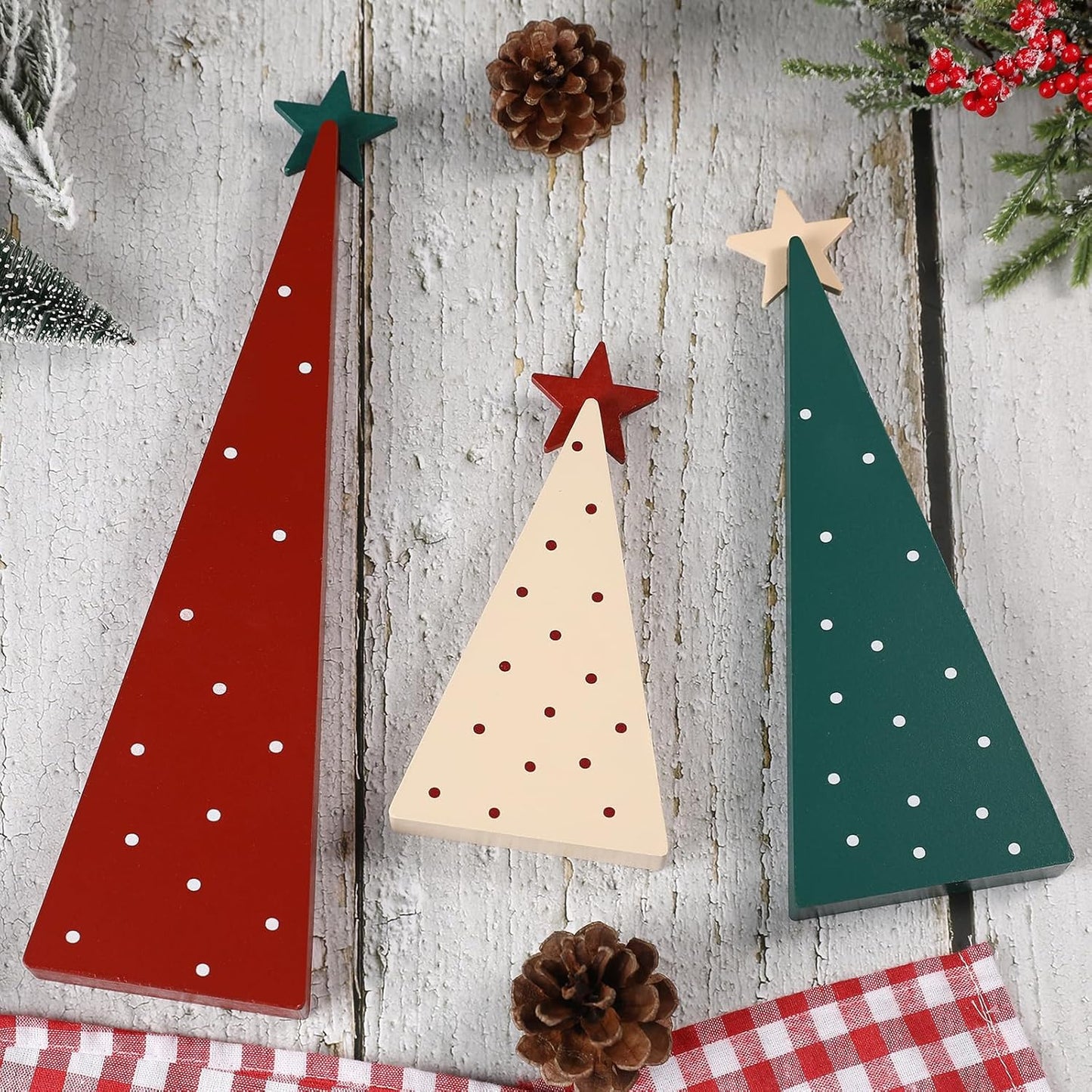 Three Sizes Wooden Christmas Tree Sign with Star-Christmas Decorations for Home Shelf Mantel Fireplace Table Party Decor