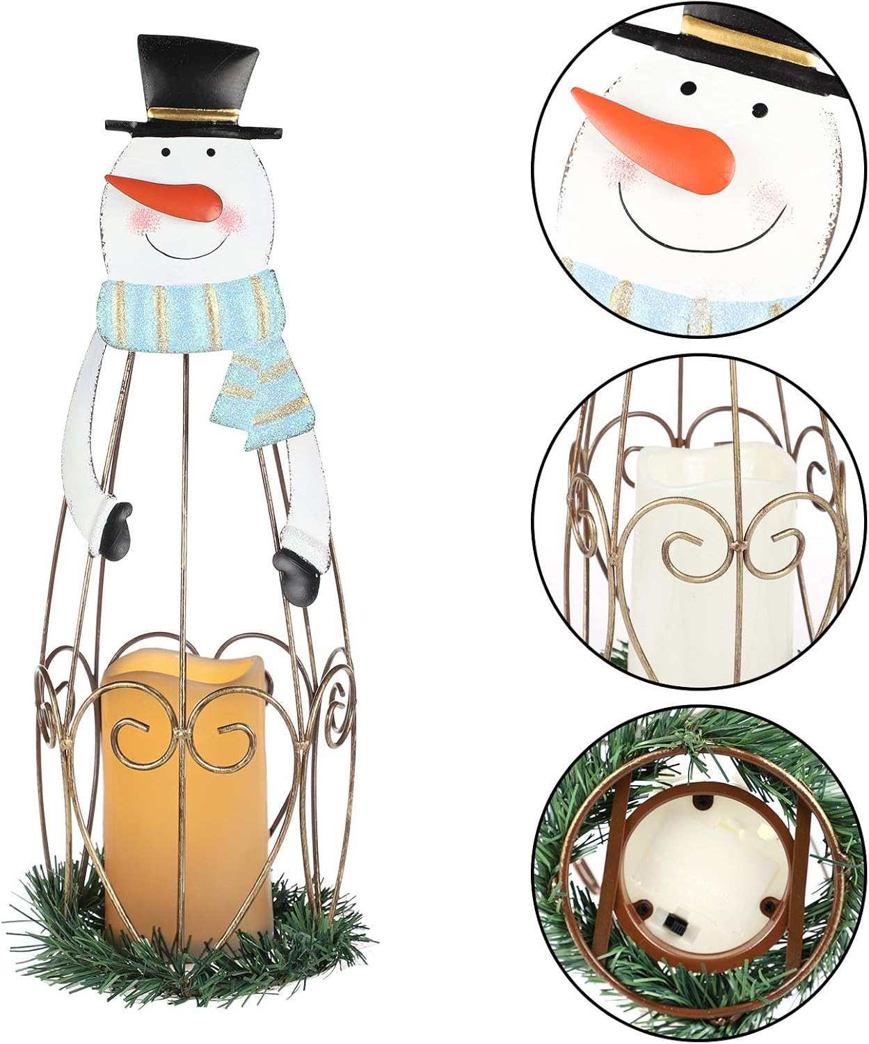 2 Pack Christmas Candle Lantern with LED Lights, Metal Lighted Santa Claus Lanterns for Christmas Holiday Home Decorations
