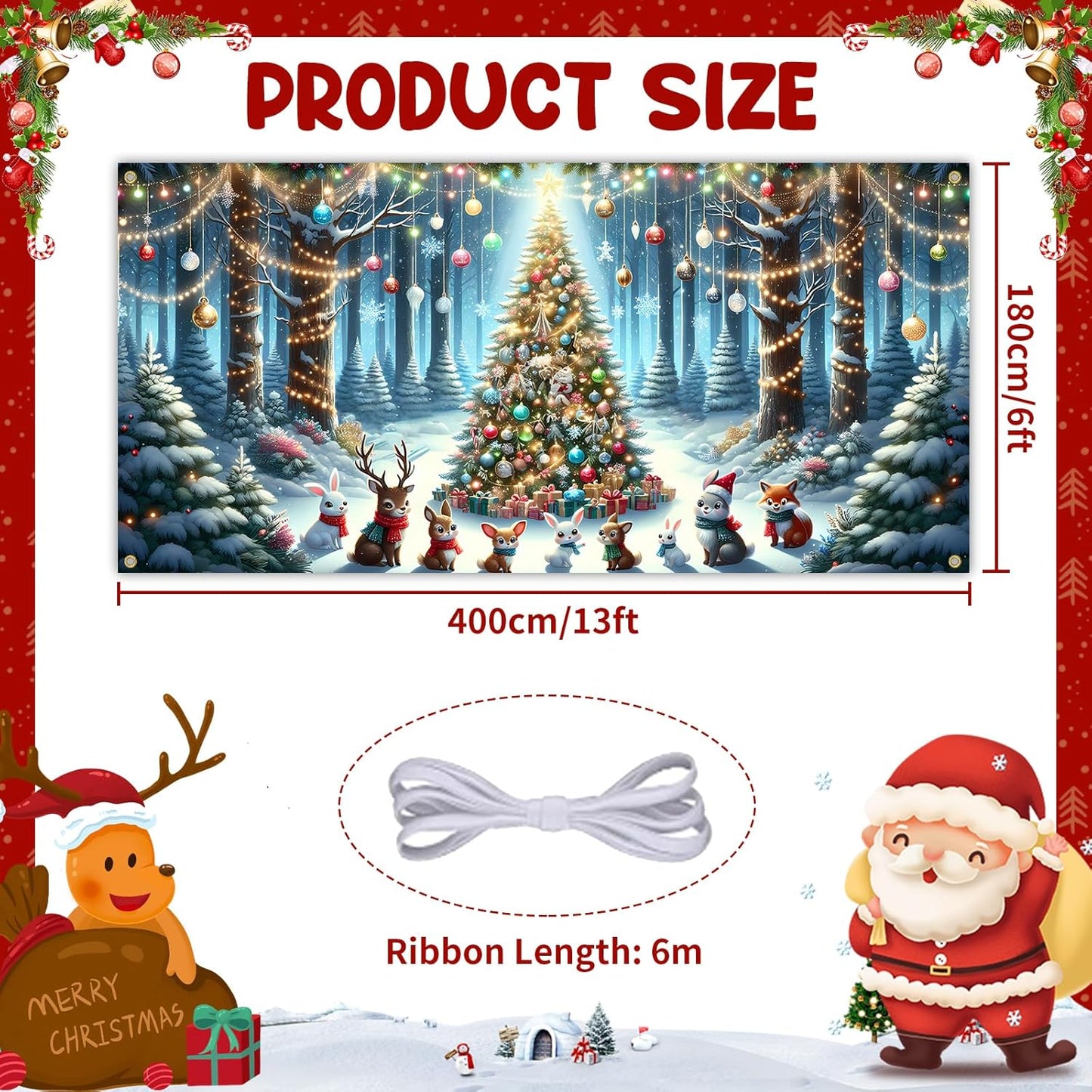 Xmas Garage Door Banner Covering Decor Large Garage Door Christmas Mural Backdrop Background, 13x6 ft