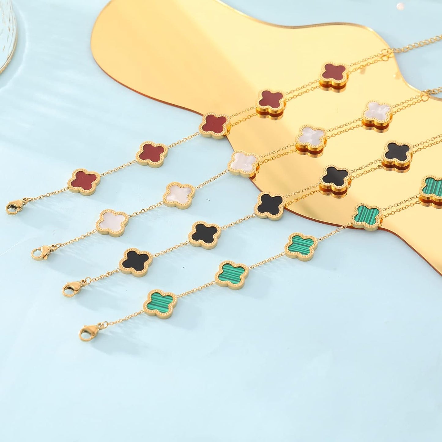 Trendy Link Bracelets for Women 18K Gold Plated Clover Adjustable Lucky Bracelet Mother's Day Gift