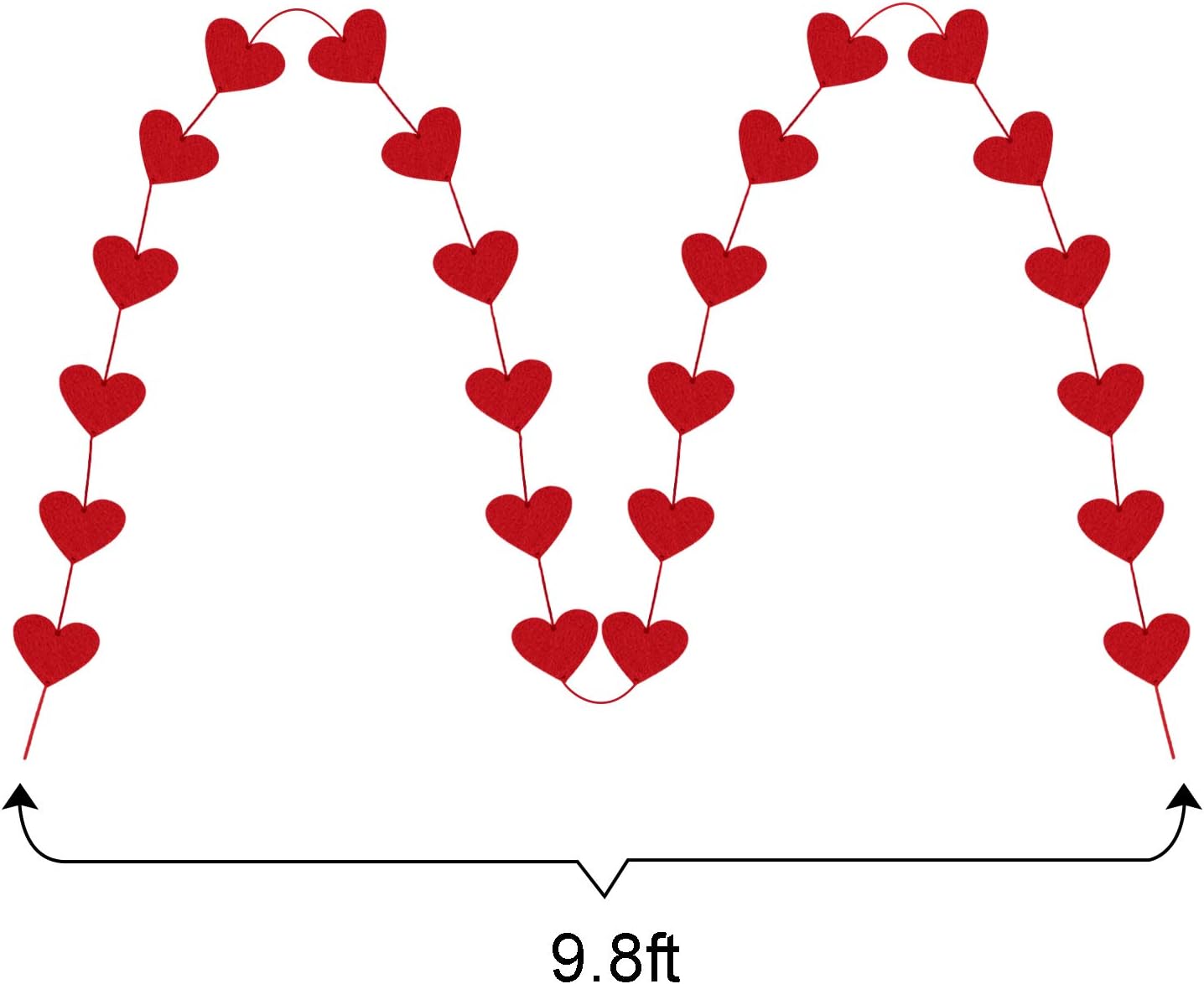 72 Red Hearts Felt Garland - NO DIY - Valentines Day Red Heart Hanging String Garland