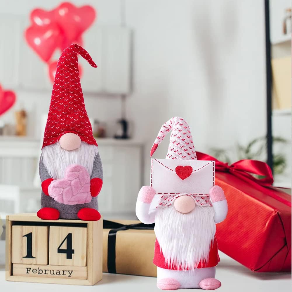 2Pcs Valentines Day Gnomes Decorations, Handmade Valentine Gnome Decor Mr & Mrs Swedish Tomte