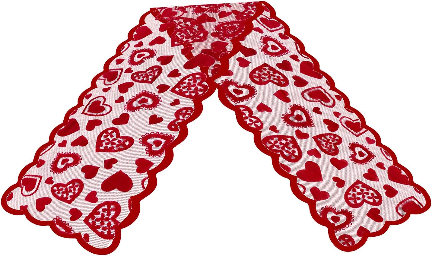 Valentines Day Decor Table Runner - 13 x 72 Inch Red Lace Table Runner for Wedding Party