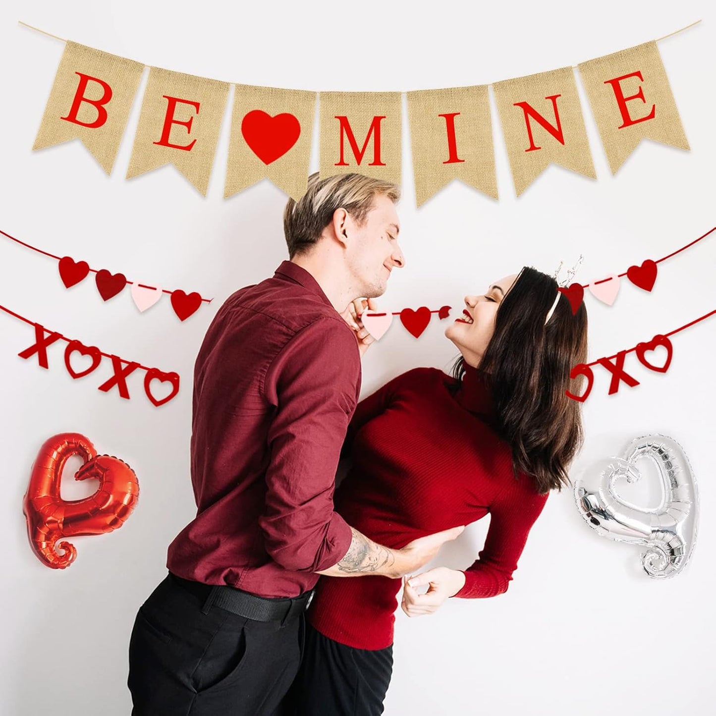 4Pcs Valentines Day Decorations Set No DIY Required BE MINE Love Heart XO Garlands Banner