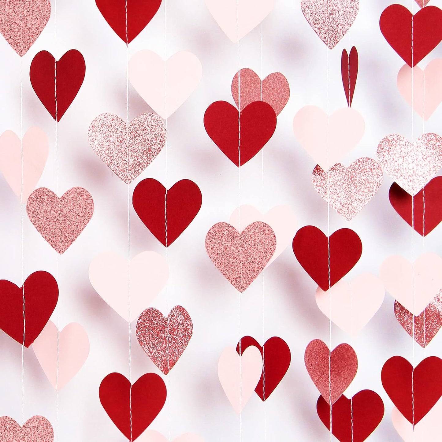 Rose-Gold Pink Burgundy-Red Party-Decorations Garland - 52Ft Heart Paper Streamers Banner