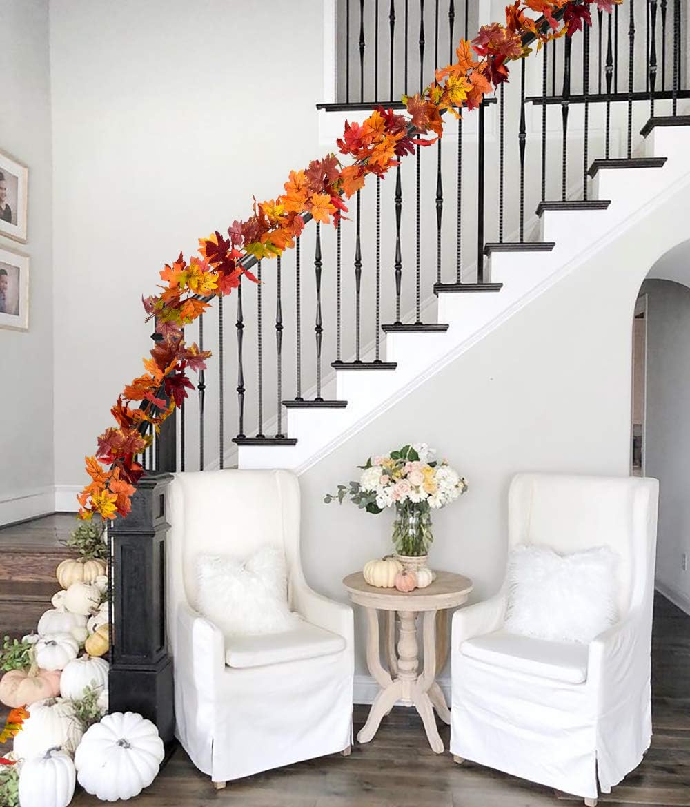 2 Pack Fall Garland Maple Leaf, 5.9Ft/Piece Hanging Vine Garland Artificial Autumn Foliage Garland Thanksgiving Decor