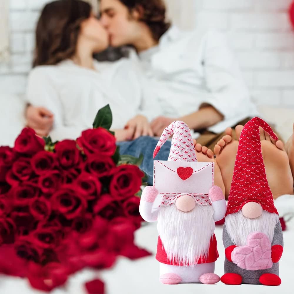 2Pcs Valentines Day Gnomes Decorations, Handmade Valentine Gnome Decor Mr & Mrs Swedish Tomte