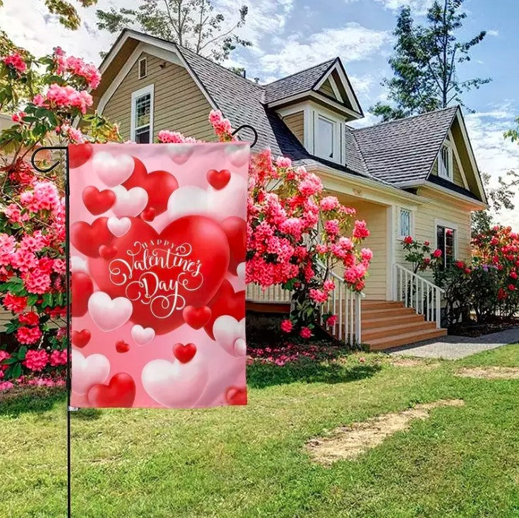 Happy Valentines Day Garden Flag 12.5"X18" Double Sided Hearts