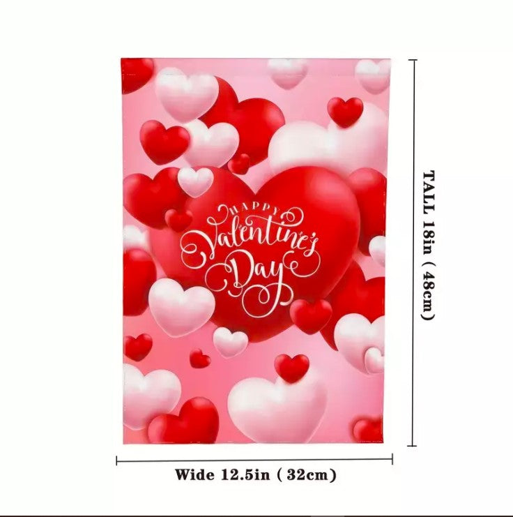 Happy Valentines Day Garden Flag 12.5"X18" Double Sided Hearts
