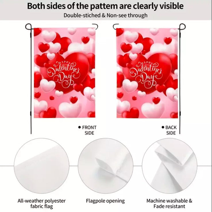 Happy Valentines Day Garden Flag 12.5"X18" Double Sided Hearts