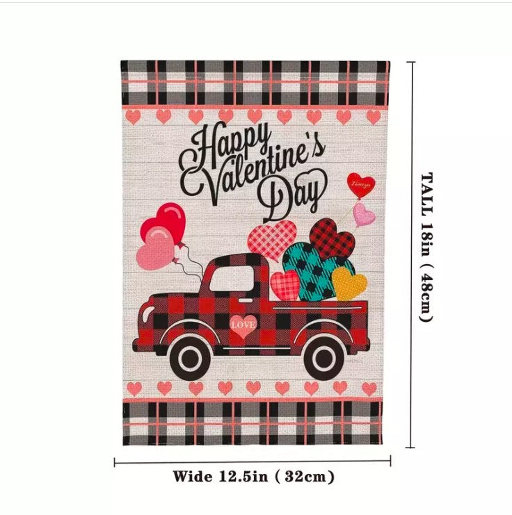 Happy Valentines Day Farmhouse Truck Garden Flag 12.5"X18" Double Sided