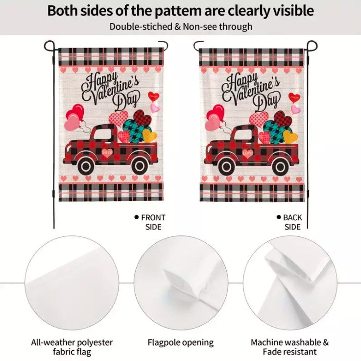 Happy Valentines Day Farmhouse Truck Garden Flag 12.5"X18" Double Sided