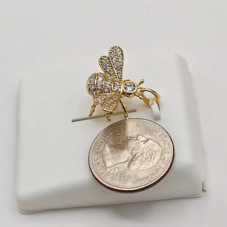 14K Gold Plated Clear CZ Queen Bee Pendant & Chain Necklace. Diligence Wisdom