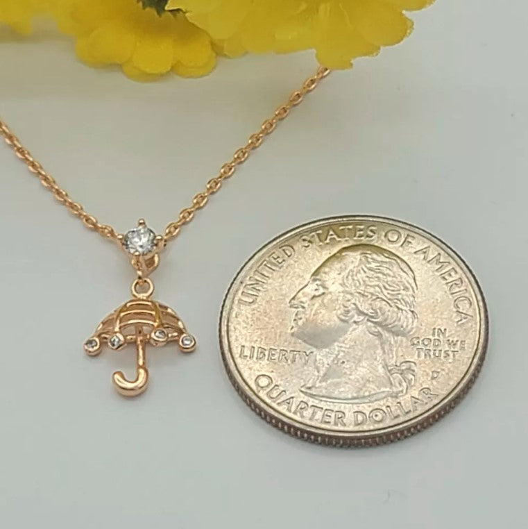 18K Gold Plated Mary Poppins Small CZ Umbrella Pendant Necklace