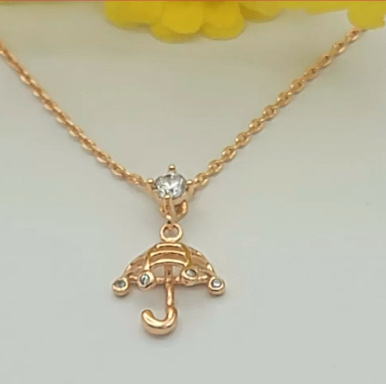 18K Gold Plated Mary Poppins Small CZ Umbrella Pendant Necklace