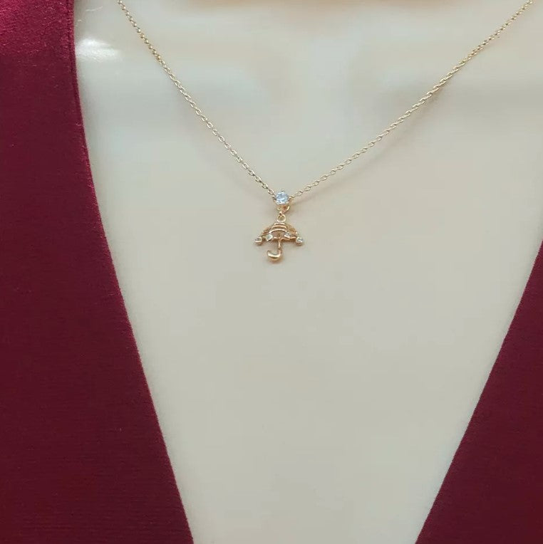 18K Gold Plated Mary Poppins Small CZ Umbrella Pendant Necklace