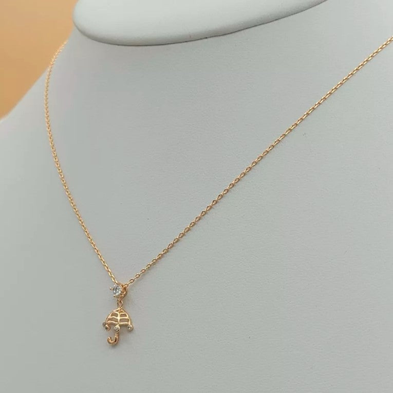 18K Gold Plated Mary Poppins Small CZ Umbrella Pendant Necklace